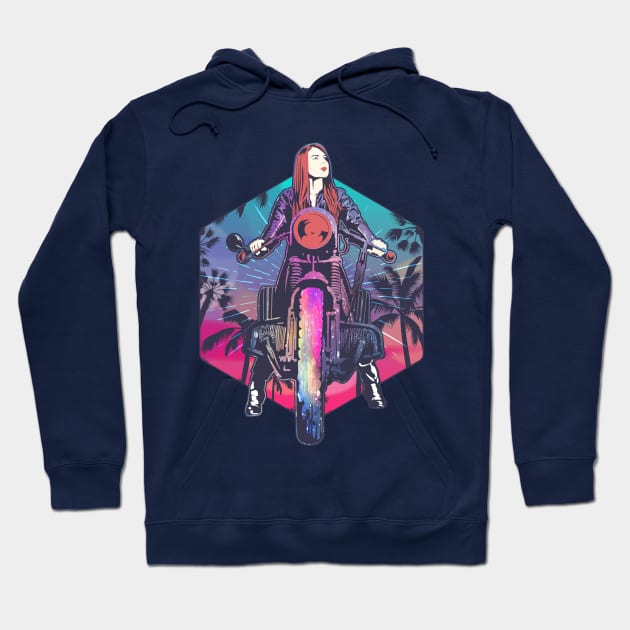 Female Biker, Biking Girl, Biker Girl, Retro Vintage Motorcyclist Girl, Sassy Biker, Badass Lady Biker, Biker Mom, Biking Mom, Racer Woman, Motorbiker Girl Who Ride Motorcycle, Motorbike Rider Girl Hoodie by BicycleStuff